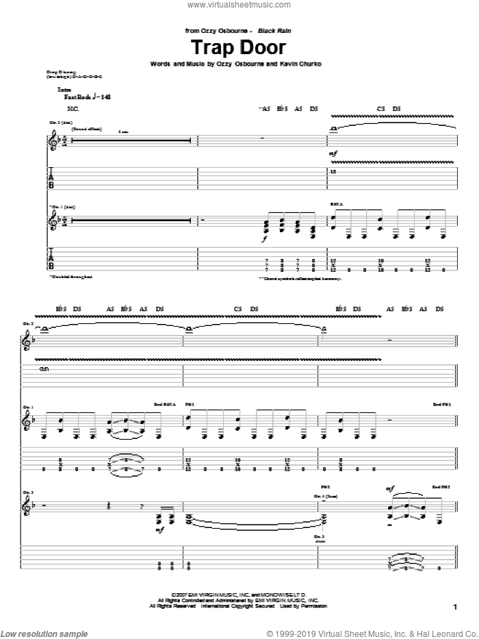Trap Door sheet music for guitar (tablature) by Ozzy Osbourne and Kevin Churko, intermediate skill level