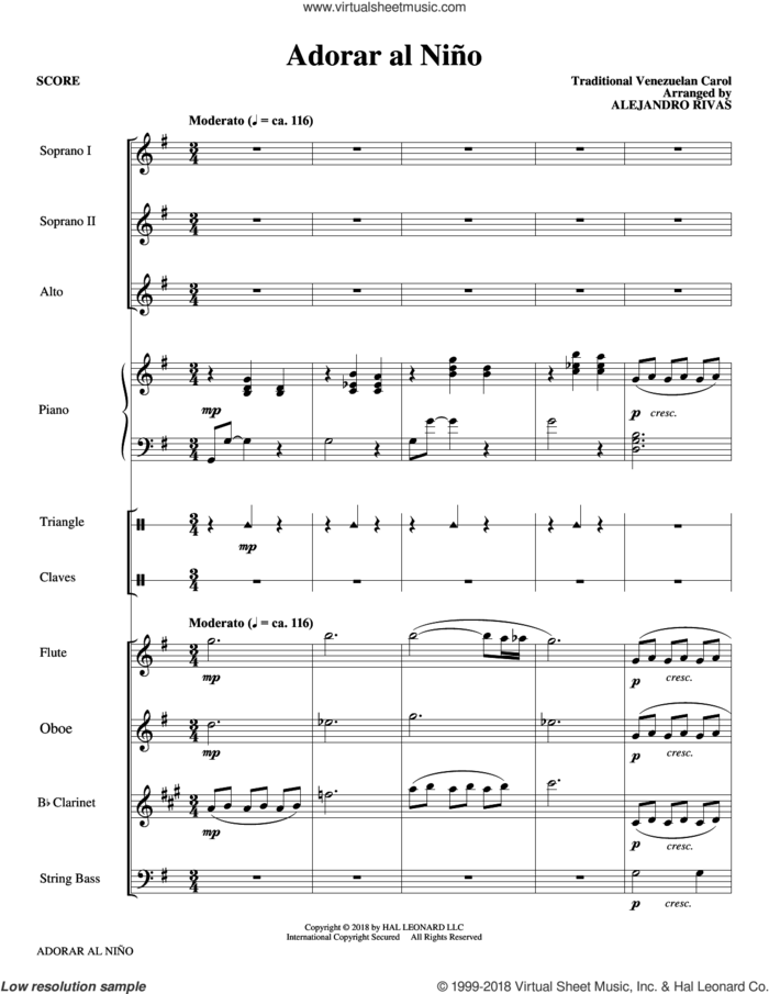 Adorar al Nino (COMPLETE) sheet music for orchestra/band by Alejandro Rivas and Traditional Venezuelan Carol, intermediate skill level