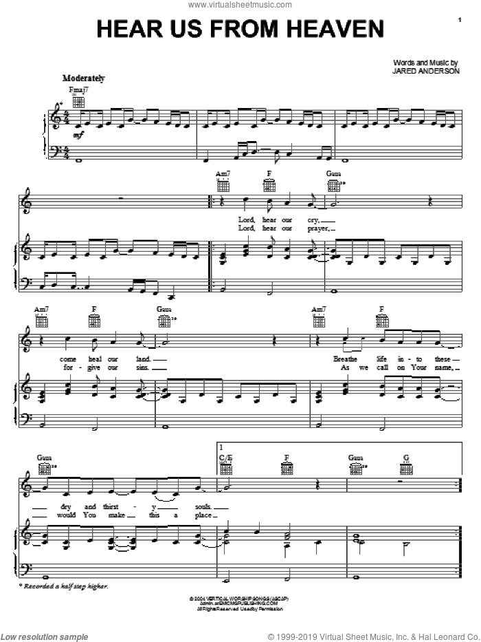 Hear Us From Heaven sheet music for voice, piano or guitar by Jared Anderson, intermediate skill level