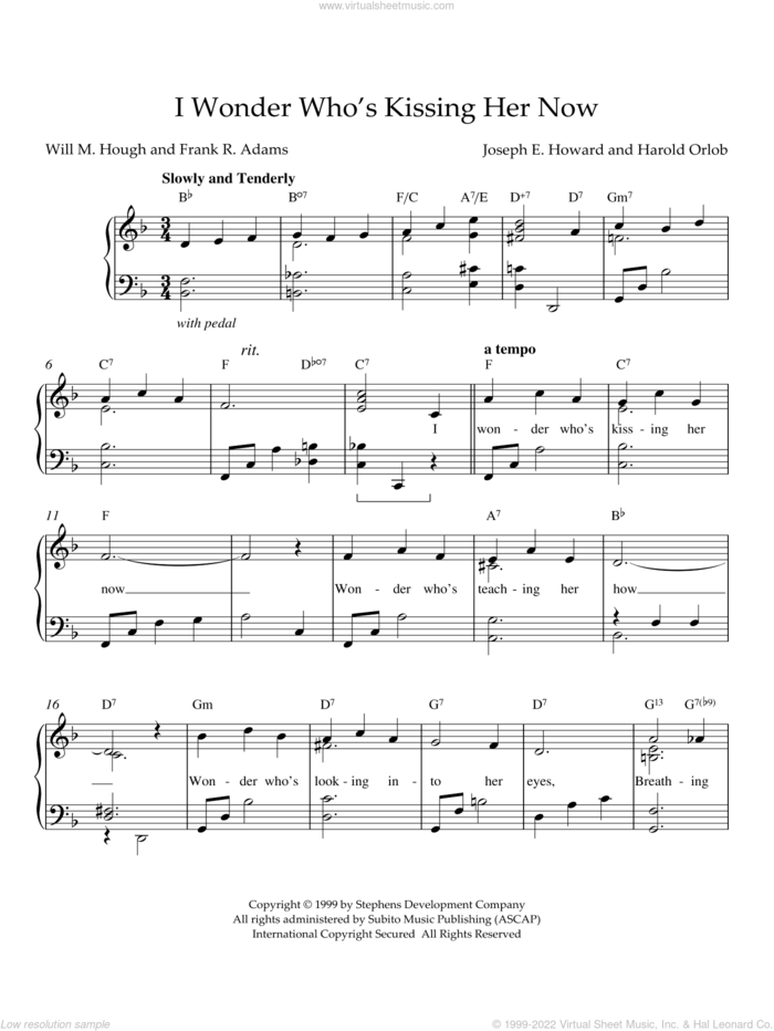 I Wonder Who's Kissing Her Now (arr. Phillip Keveren) sheet music for piano solo by Joseph E. Howard and Orlob, intermediate skill level