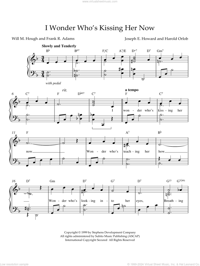 I Wonder Who's Kissing Her Now (arr. Phillip Keveren) sheet music for piano solo by Joseph E. Howard and Orlob, intermediate skill level