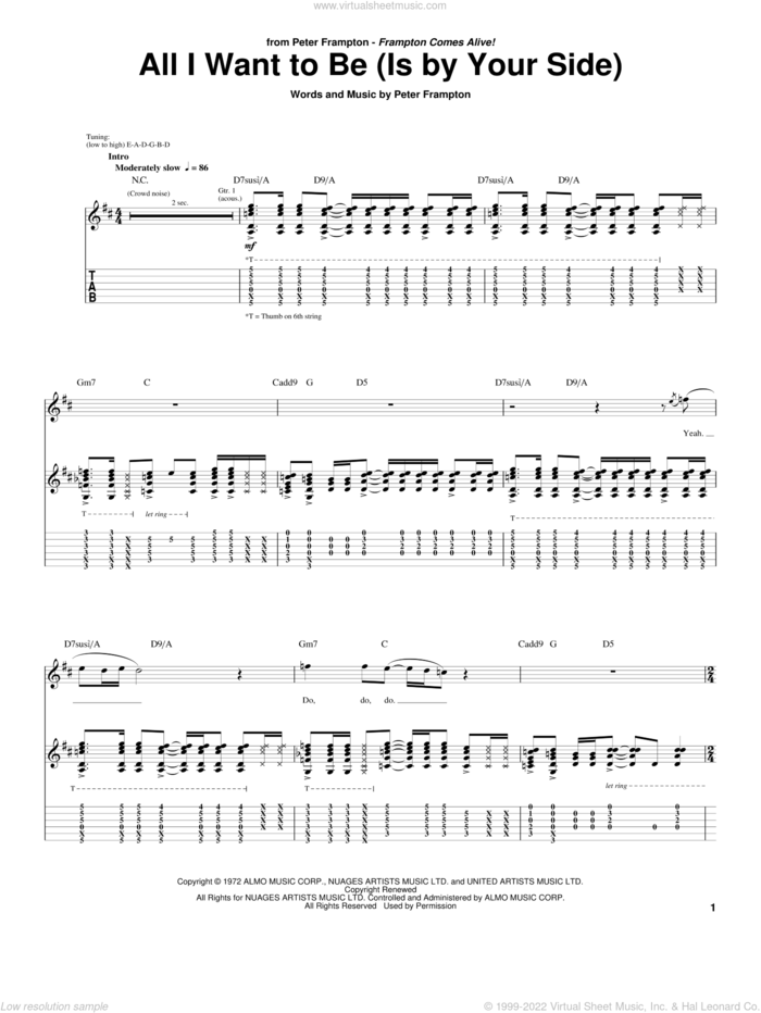 All I Want To Be (Is By Your Side) sheet music for guitar (tablature) by Peter Frampton, intermediate skill level