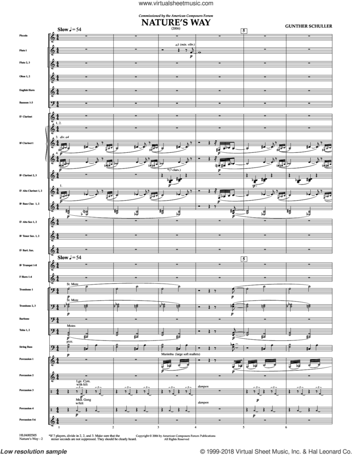 Nature's Way (COMPLETE) sheet music for concert band by Gunther Schuller, intermediate skill level