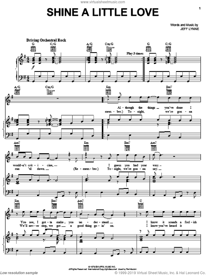 Shine A Little Love sheet music for voice, piano or guitar by Electric Light Orchestra and Jeff Lynne, intermediate skill level