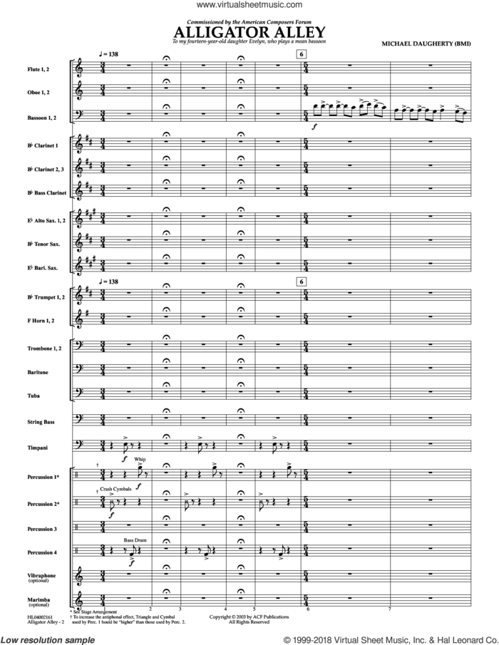Alligator Alley (COMPLETE) sheet music for concert band by Michael Daugherty, intermediate skill level
