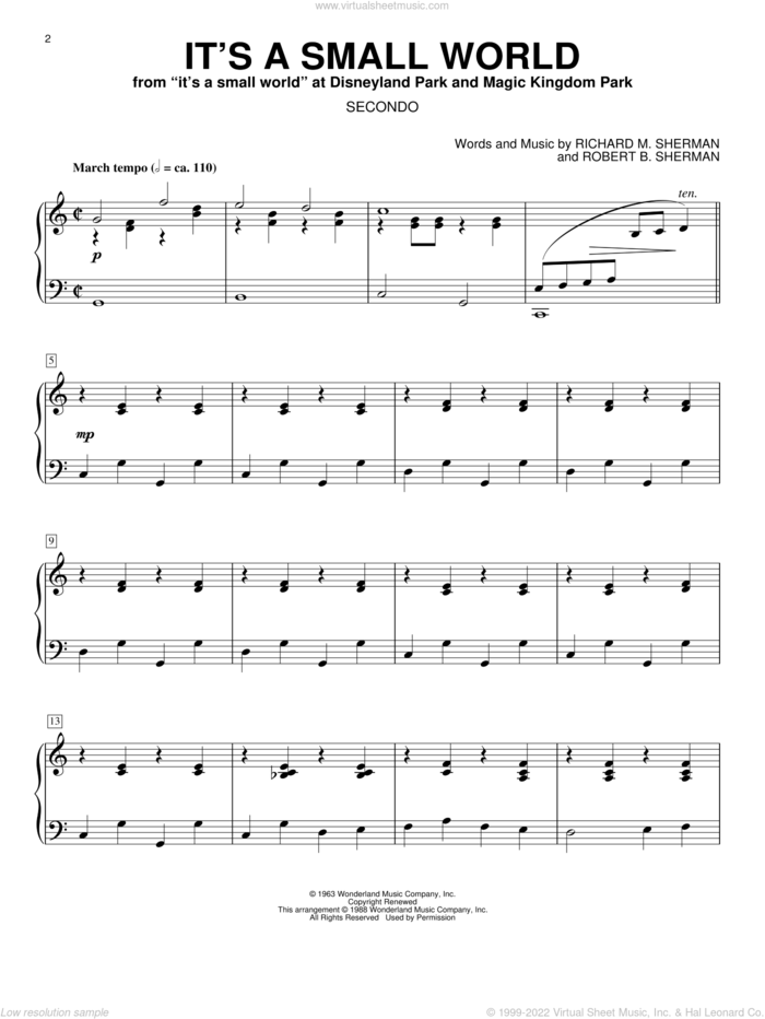 Brothers It S A Small World Sheet Music For Piano Four Hands