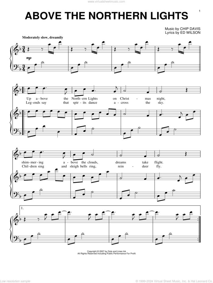 Above The Northern Lights sheet music for piano solo by Mannheim Steamroller, Chip Davis and Ed Wilson, intermediate skill level