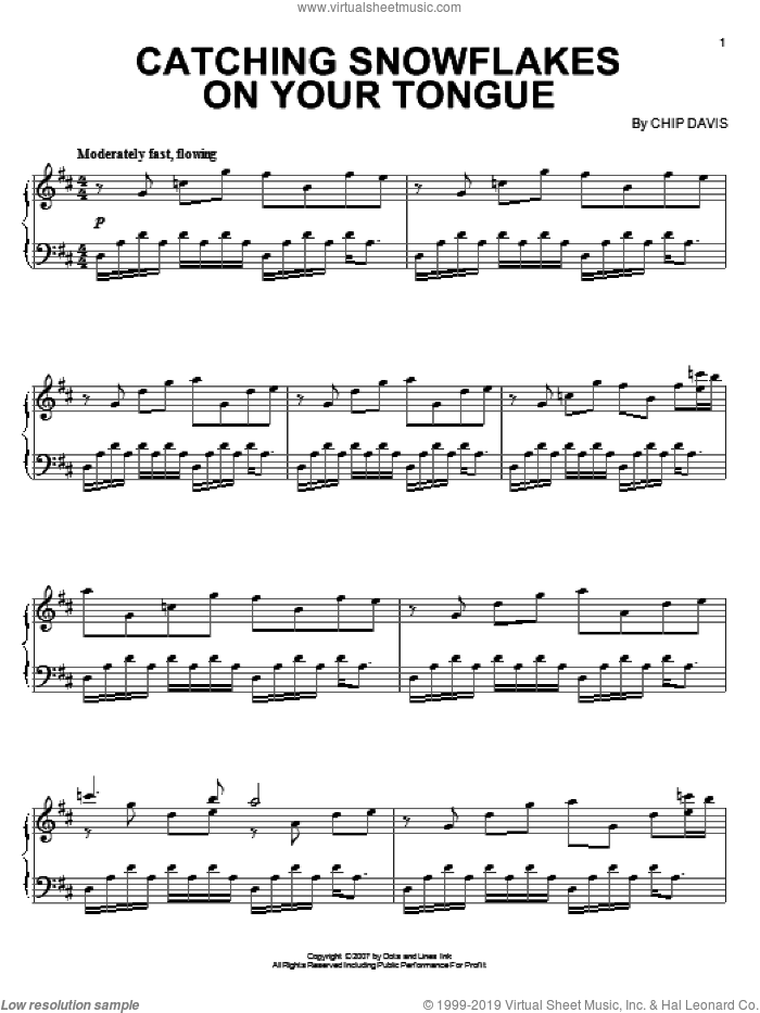 Catching Snowflakes On Your Tongue sheet music for piano solo by Mannheim Steamroller and Chip Davis, intermediate skill level
