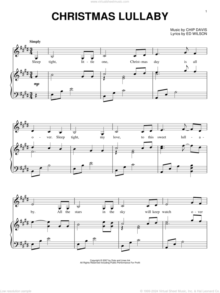 Christmas Lullaby sheet music for piano solo by Mannheim Steamroller, Chip Davis and Ed Wilson, intermediate skill level