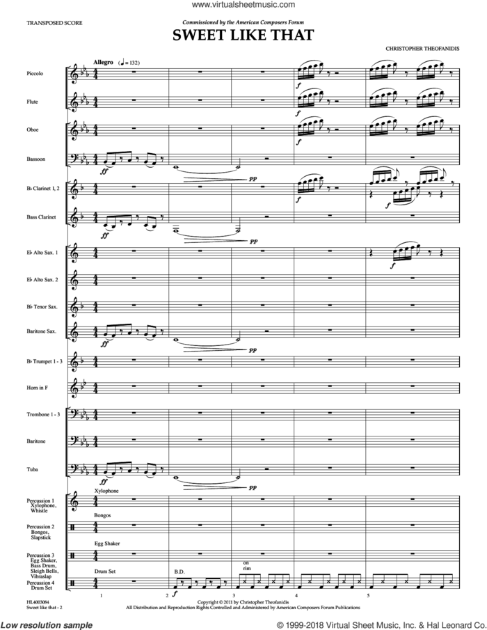 Sweet Like That (COMPLETE) sheet music for concert band by Christopher Theofanidis, intermediate skill level