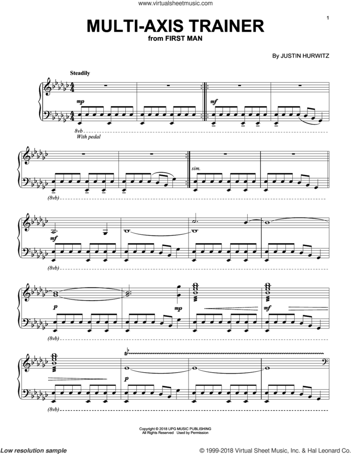 Multi-Axis Trainer (from First Man) sheet music for piano solo by Justin Hurwitz, intermediate skill level