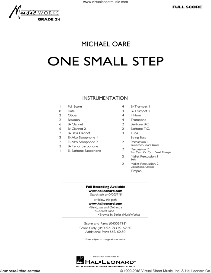 One Small Step (COMPLETE) sheet music for concert band by Michael Oare, intermediate skill level