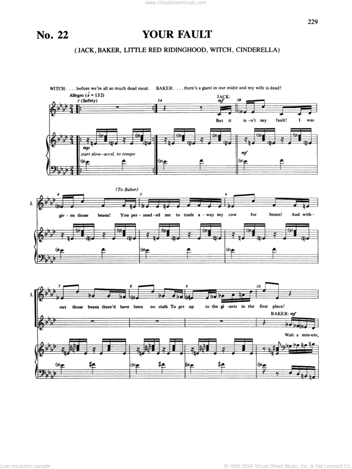 Your Fault (from Into The Woods) sheet music for voice and piano by Stephen Sondheim, intermediate skill level