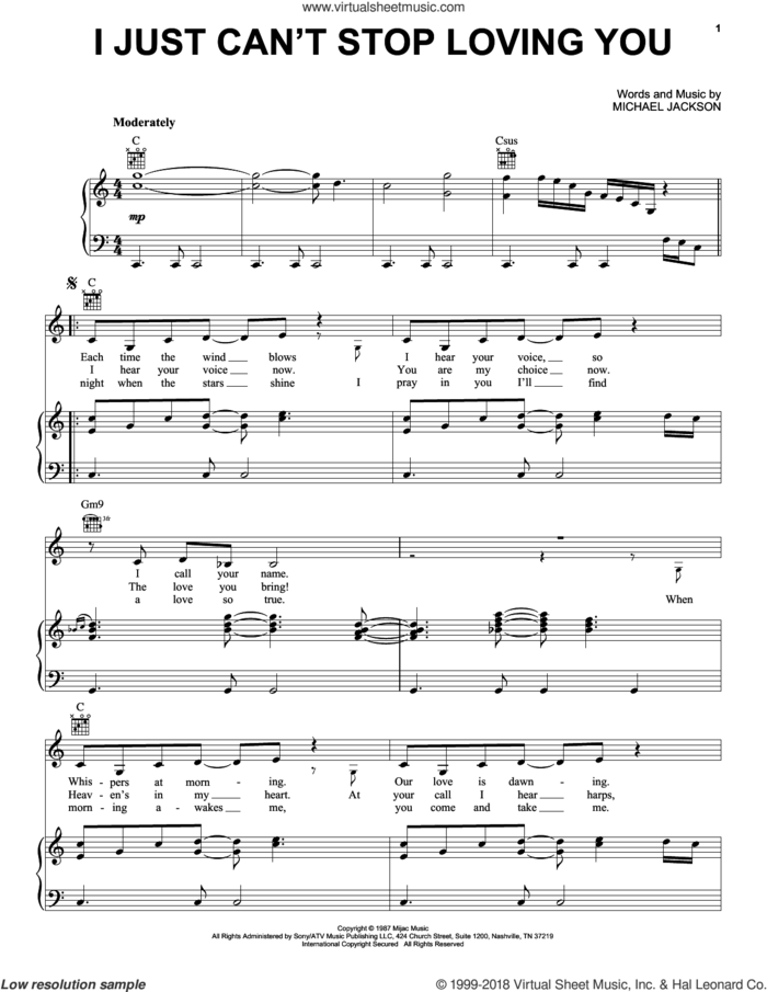 I Just Can't Stop Loving You sheet music for voice, piano or guitar by Michael Jackson, wedding score, intermediate skill level