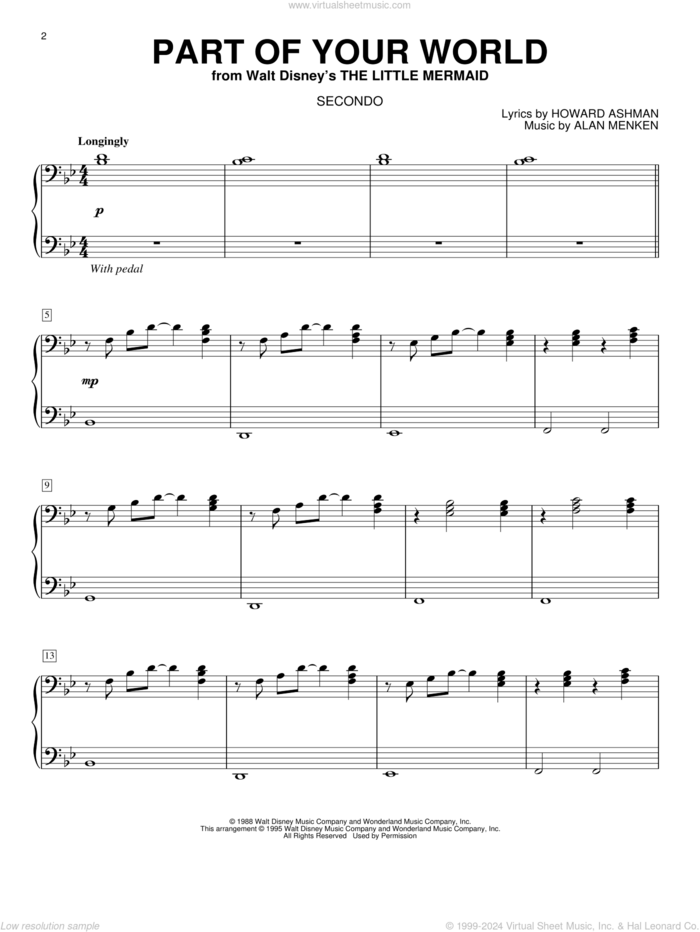 Part Of Your World (from The Little Mermaid) sheet music for piano four hands by Alan Menken, The Little Mermaid (Movie), Alan Menken & Howard Ashman and Howard Ashman, intermediate skill level