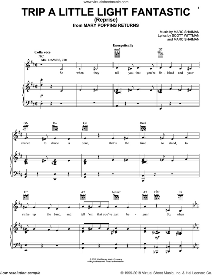 Trip A Little Light Fantastic (Reprise) (from Mary Poppins Returns) sheet music for voice, piano or guitar by Dick Van Dyke & Company, Marc Shaiman and Scott Wittman, intermediate skill level
