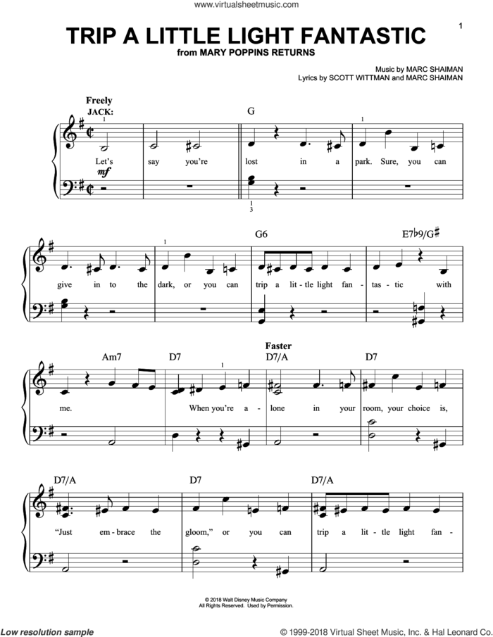 Trip A Little Light Fantastic (from Mary Poppins Returns) sheet music for piano solo by Lin-Manuel Miranda, Marc Shaiman and Scott Wittman, easy skill level
