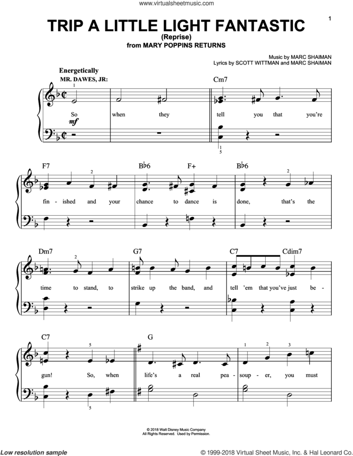 Trip A Little Light Fantastic (Reprise) (from Mary Poppins Returns) sheet music for piano solo by Dick Van Dyke & Company, Marc Shaiman and Scott Wittman, easy skill level