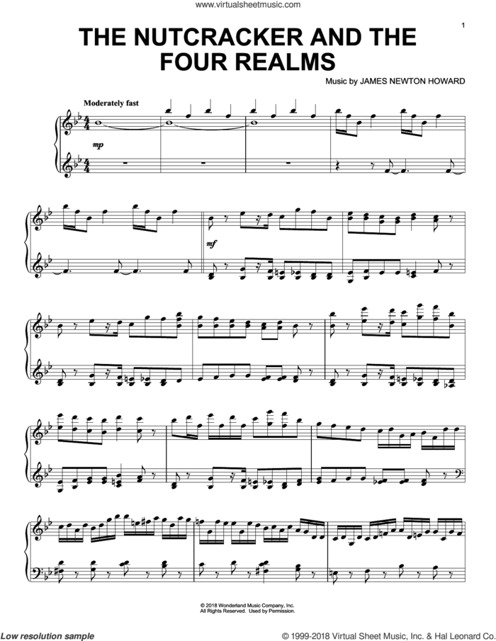 The Nutcracker And The Four Realms sheet music for piano solo by Pyotr Ilyich Tchaikovsky and James Newton Howard, intermediate skill level