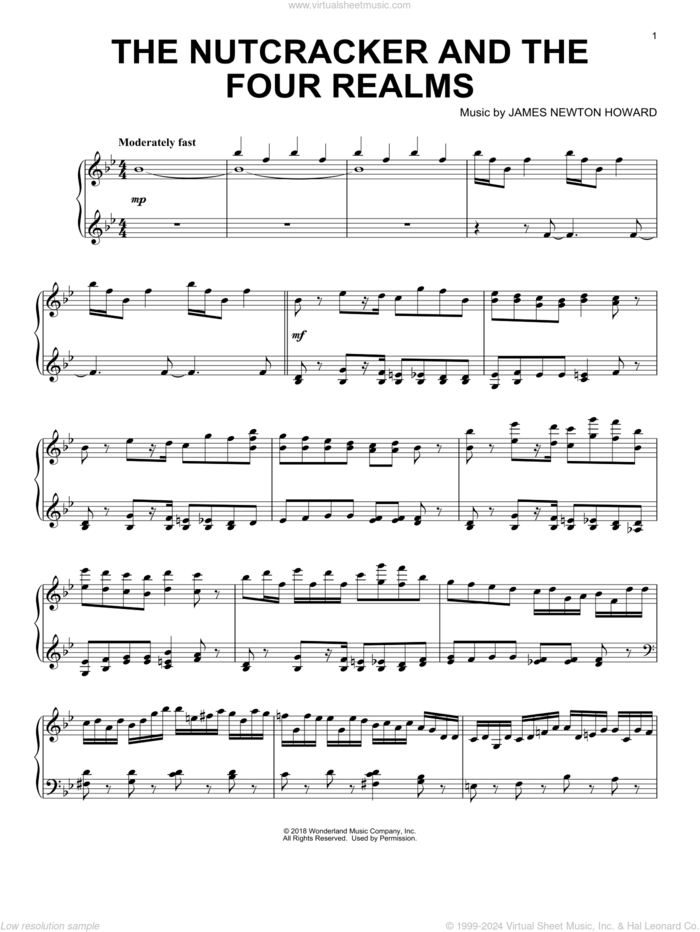 The Nutcracker And The Four Realms sheet music for piano solo by Pyotr Ilyich Tchaikovsky and James Newton Howard, intermediate skill level