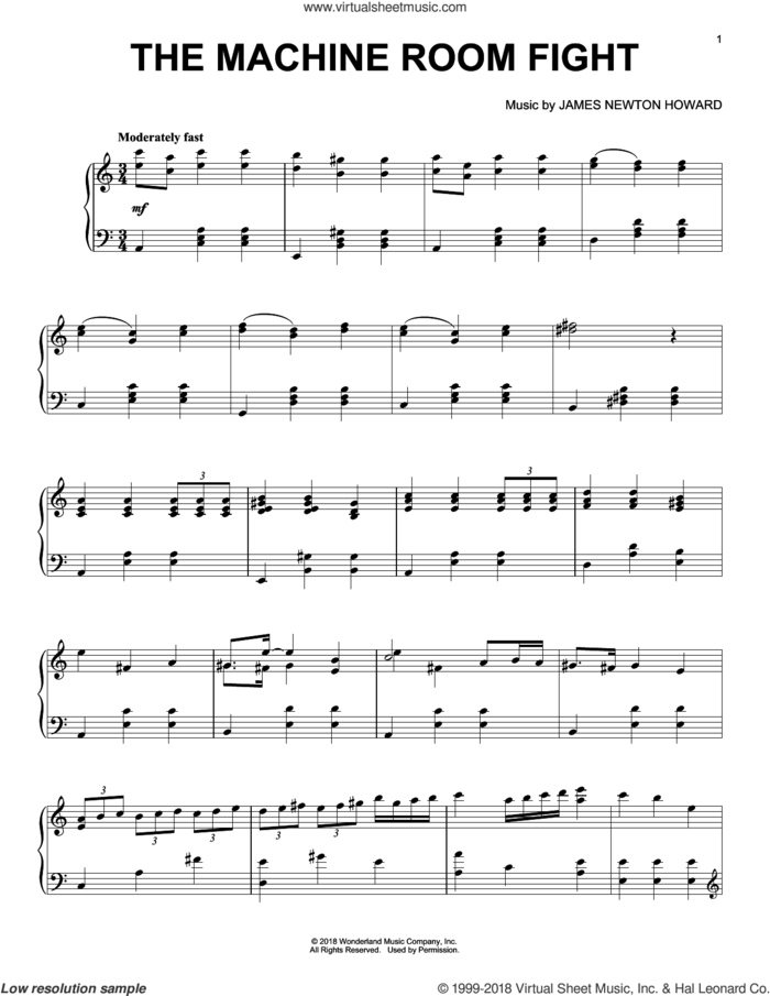 The Machine Room Fight (from The Nutcracker and The Four Realms) sheet music for piano solo by Pyotr Ilyich Tchaikovsky and James Newton Howard, intermediate skill level