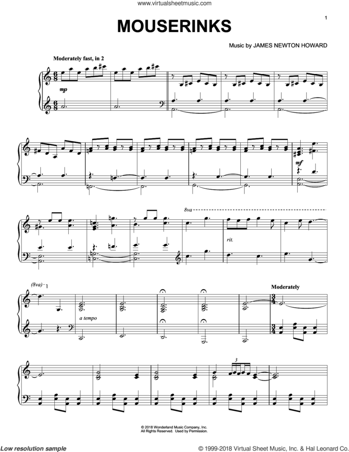 Mouserinks (from The Nutcracker and The Four Realms) sheet music for piano solo by Pyotr Ilyich Tchaikovsky and James Newton Howard, intermediate skill level