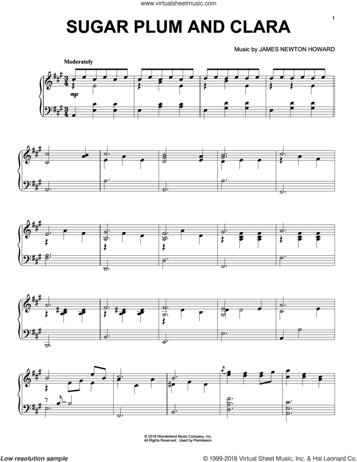 Sugar Plum And Clara (from The Nutcracker and The Four Realms) sheet music for piano solo by Pyotr Ilyich Tchaikovsky and James Newton Howard, intermediate skill level