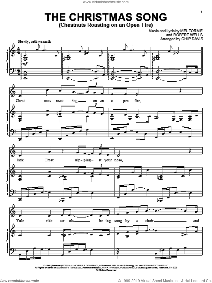 The Christmas Song (Chestnuts Roasting On An Open Fire) sheet music for voice, piano or guitar by Mannheim Steamroller, Chip Davis, Mel Torme and Robert Wells, intermediate skill level
