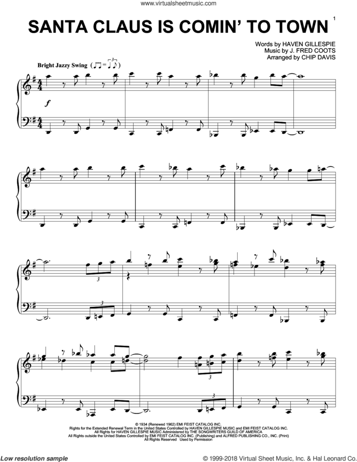 Santa Claus Is Comin' To Town sheet music for piano solo by Mannheim Steamroller, Haven Gillespie and J. Fred Coots, intermediate skill level