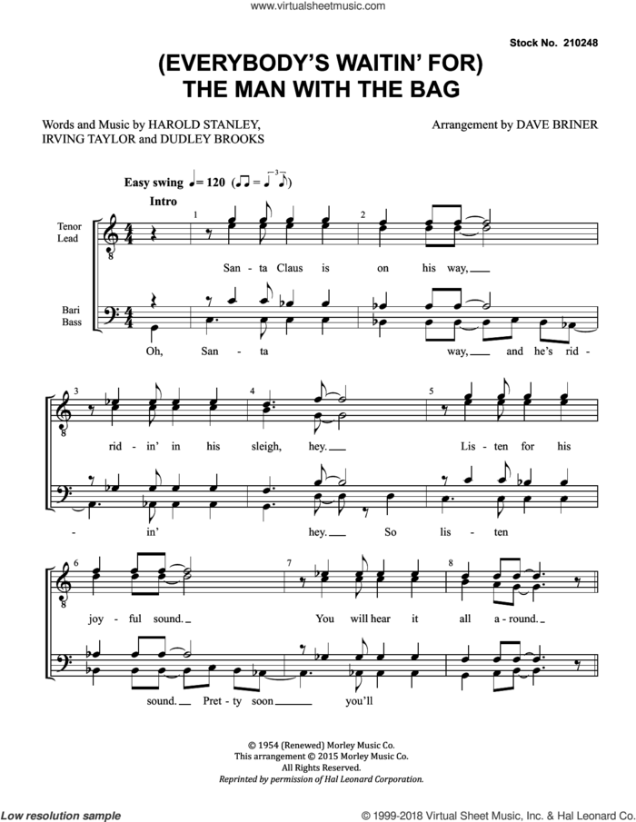 (Everybody's Waitin' for) The Man with the Bag (arr. Dave Briner) sheet music for choir (TTBB: tenor, bass) by Kay Starr, Dave Briner, Dudley Brooks, Harold Stanley and Irving Taylor, intermediate skill level