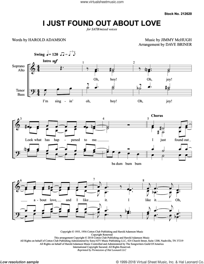 I Just Found out About Love (arr. Dave Briner) sheet music for choir (SATB: soprano, alto, tenor, bass) by Nat King Cole, Dave Briner, Harold Adamson and Jimmy McHugh, intermediate skill level