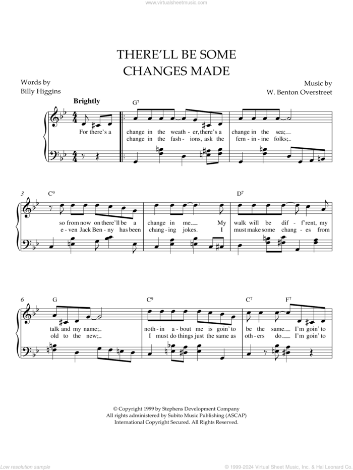 There'll Be Some Changes Made sheet music for piano solo by Paul Overstreet, Billy Higgins and W. Benton Overstreet, intermediate skill level