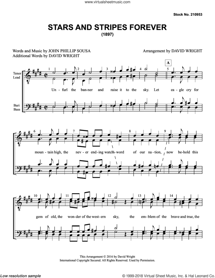 The Stars and Stripes Forever (arr. David Wright) sheet music for choir (TTBB: tenor, bass) by John Philip Sousa and David Wright, intermediate skill level