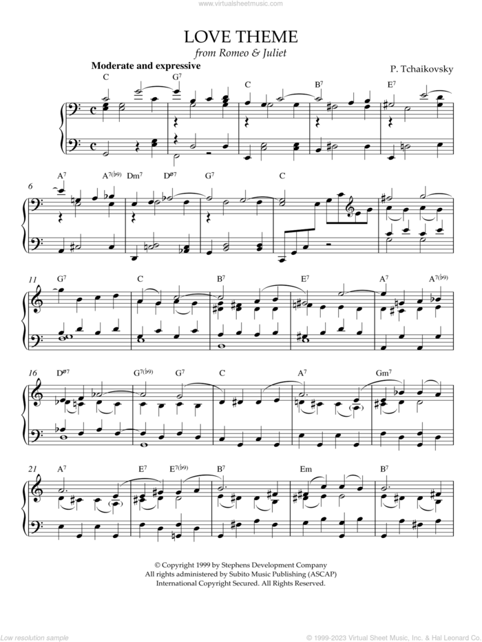 Love Theme from Romeo And Juliet sheet music for piano solo by Pyotr Ilyich Tchaikovsky, classical score, intermediate skill level