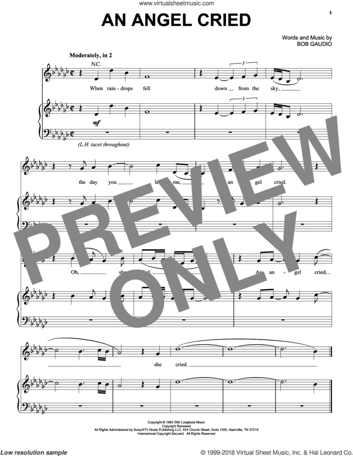 An Angel Cried sheet music for voice, piano or guitar by Ariana Grande, The Four Seasons and Bob Gaudio, intermediate skill level