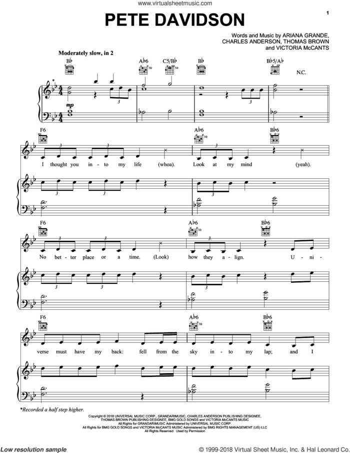 Pete Davidson sheet music for voice, piano or guitar by Ariana Grande, Charles Anderson, Thomas Brown and Victoria McCants, intermediate skill level