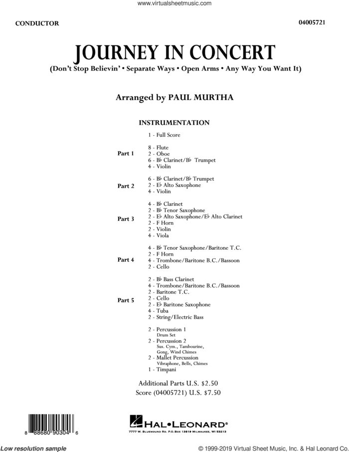Journey in Concert (arr. Paul Murtha) (COMPLETE) sheet music for concert band by Paul Murtha and Journey, intermediate skill level