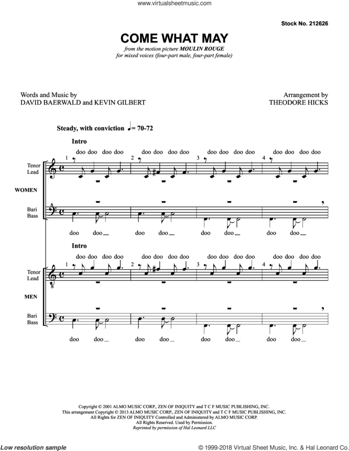 Come What May (from Moulin Rouge) (arr. Theodore Hicks) sheet music for choir (SSAATTBB) by Nicole Kidman & Ewan McGregor, Theo Hicks, Nicole Kidman and Ewan McGregor, David Baerwald and Kevin Gilbert, intermediate skill level