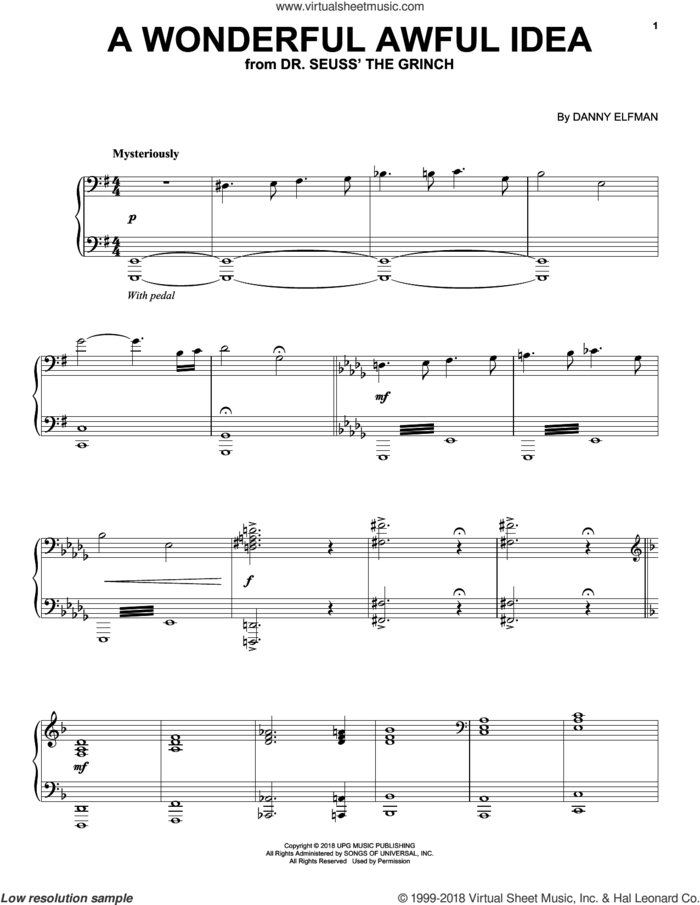 A Wonderful Awful Idea (from The Grinch) sheet music for piano solo by Danny Elfman and Tyler, The Creator, intermediate skill level