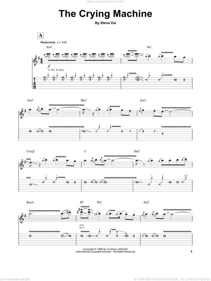The Crying Machine sheet music for guitar (tablature, play-along) by Steve Vai, intermediate skill level