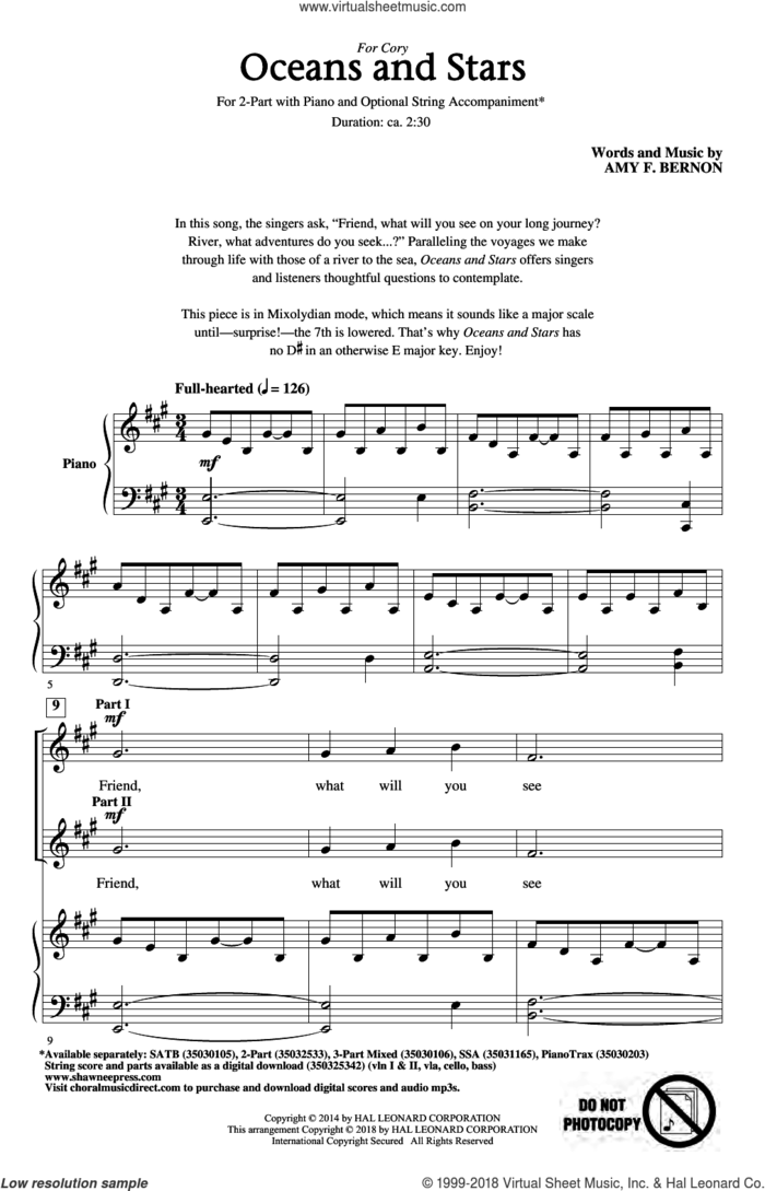 Oceans And Stars sheet music for choir (2-Part) by Amy Bernon, intermediate duet