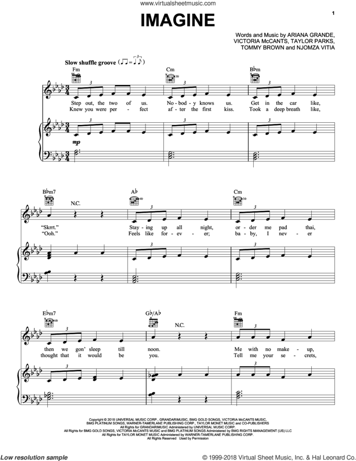 Imagine sheet music for voice, piano or guitar by Ariana Grande, Njomza Vitia, Taylor Parks, Tommy Brown and Victoria McCants, intermediate skill level