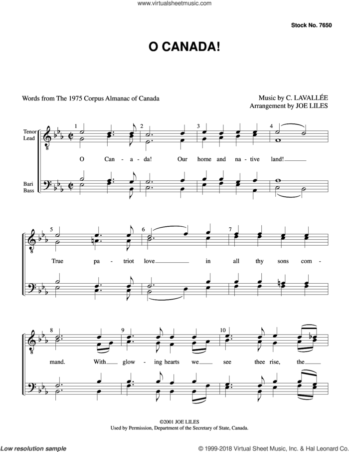 O Canada! (arr. Joe Liles) sheet music for choir (TTBB: tenor, bass) by Calixa Lavallee, Joe Liles, Calixa Lavallee and Justice R.S. Weir, intermediate skill level
