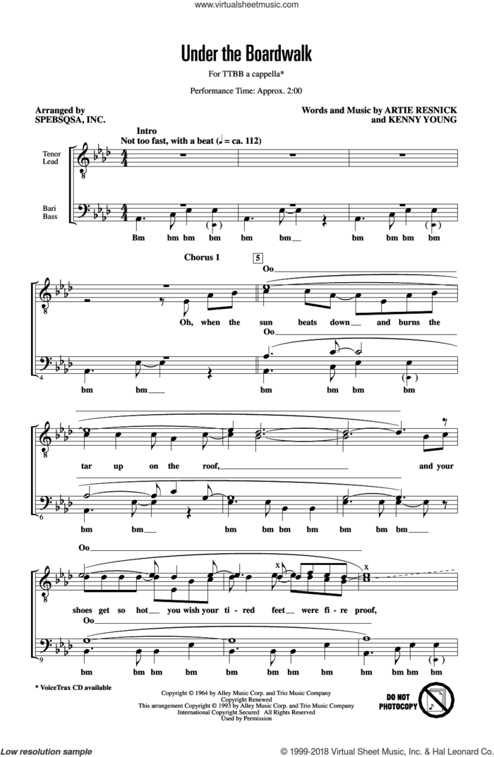 Under The Boardwalk (arr. SPEBSQSA, Inc.) sheet music for choir (TTBB: tenor, bass) by The Drifters, SPEBSQSA, Inc., Artie Resnick and Kenny Young, intermediate skill level