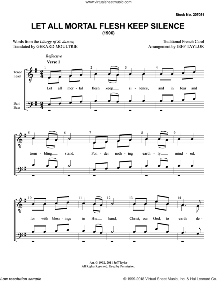 Let All Mortal Flesh Keep Silence (arr. Jeff Taylor) sheet music for choir (TTBB: tenor, bass) by Anonymous, Jeff Taylor and Miscellaneous, intermediate skill level