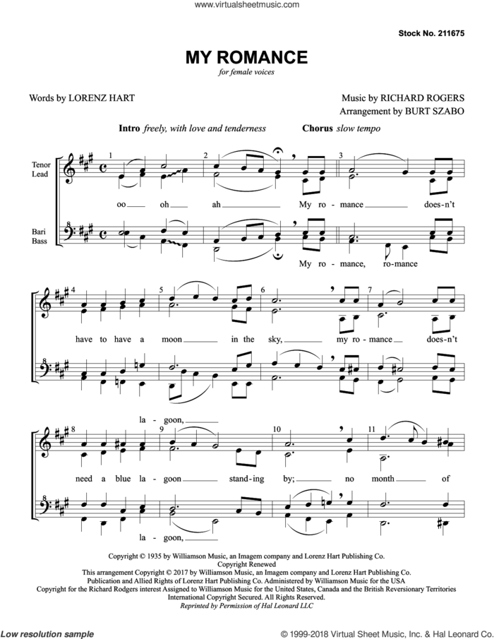 My Romance (arr. Burt Szabo) sheet music for choir (SSAA: soprano, alto) by Rodgers & Hart, Burt Szabo, Lorenz Hart and Richard Rodgers, intermediate skill level