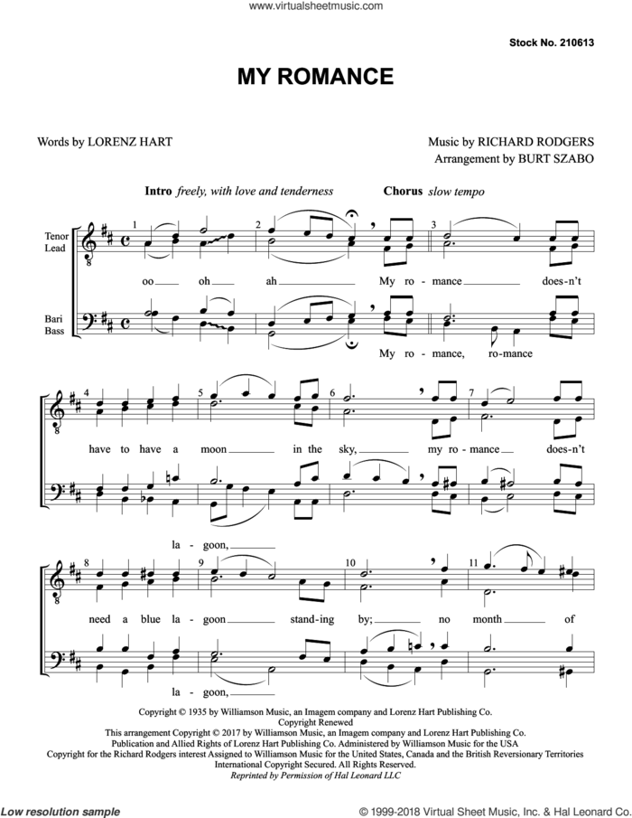 My Romance (arr. Burt Szabo) sheet music for choir (TTBB: tenor, bass) by Rodgers & Hart, Burt Szabo, Lorenz Hart and Richard Rodgers, intermediate skill level
