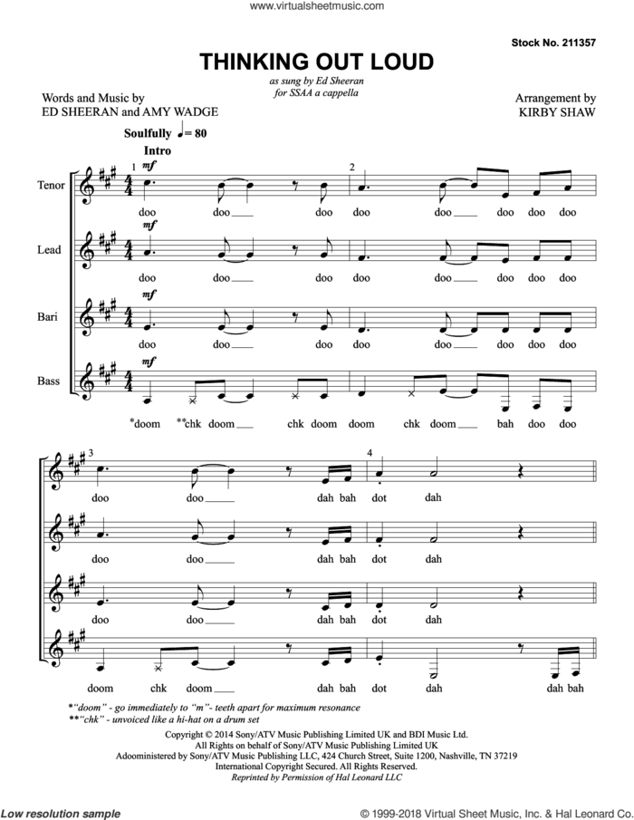 Thinking Out Loud (arr. Kirby Shaw) sheet music for choir (SSAA: soprano, alto) by Ed Sheeran, Kirby Shaw and Amy Wadge, wedding score, intermediate skill level