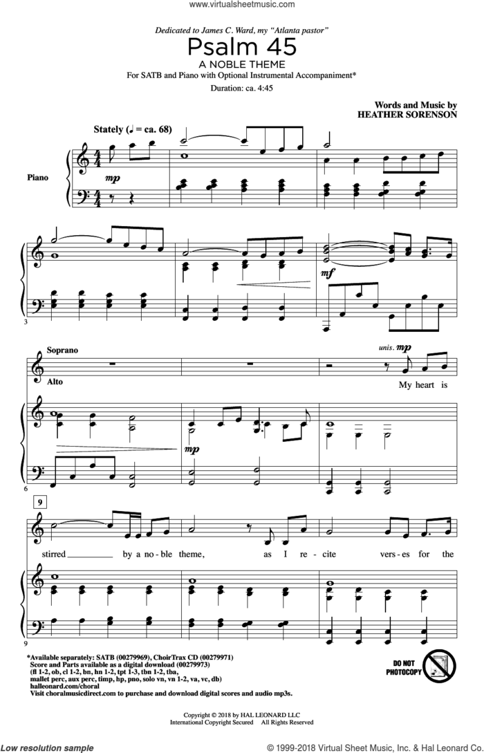 Psalm 45 (A Noble Theme) sheet music for choir (SATB: soprano, alto, tenor, bass) by Heather Sorenson and Miscellaneous, intermediate skill level