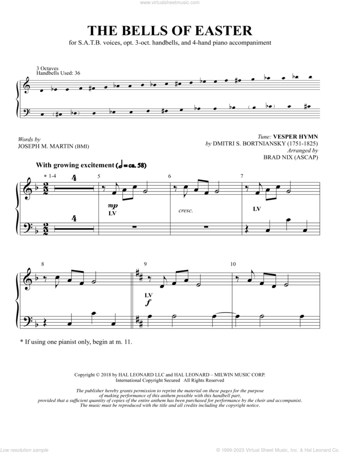 The Bells of Easter (arr. Brad Nix) sheet music for orchestra/band (handbells) by Joseph M. Martin, Brad Nix and Brad Nix (arr.), intermediate skill level